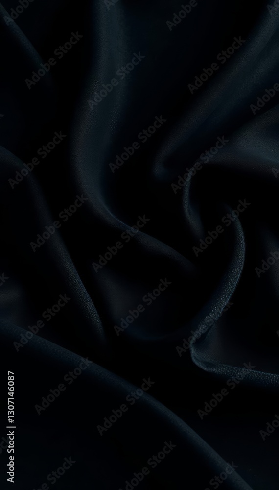 Fototapeta premium Luxurious black textile, soft, flowing folds, dramatic shadows, dramatic folds, velvet, smooth
