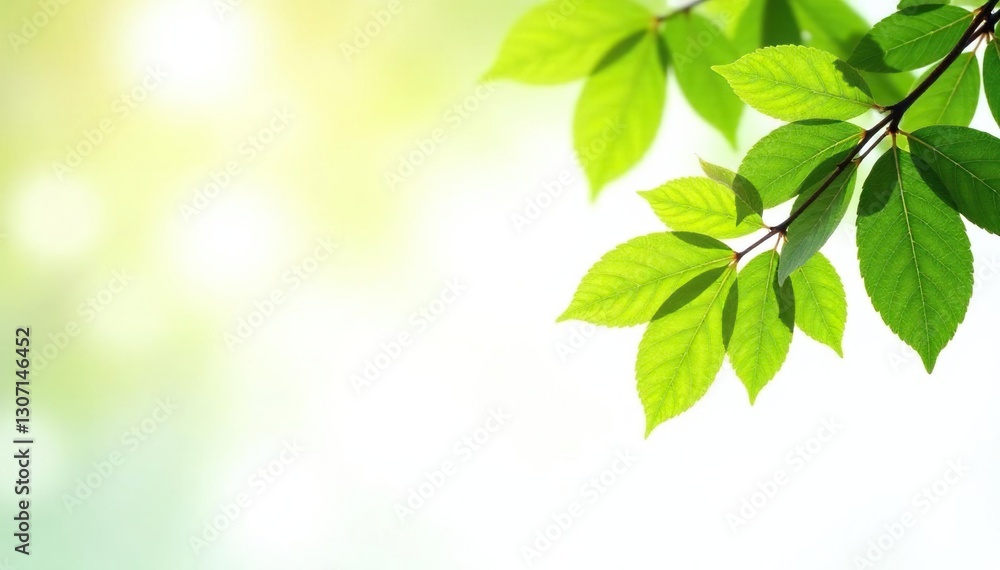 Leafy branches isolated against a bright white background with sunlight filtering through, landscape, Leafy branches isolated against a bright white background with sunlight filtering through, landscape,