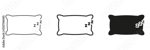 Pillow Line and Silhouette Icon, Symbolizing Sleep, Rest, And Relaxation. Bedtime And Sleep Hygiene Outline and Solid Icon. Editable Stroke. Isolated Vector Illustration