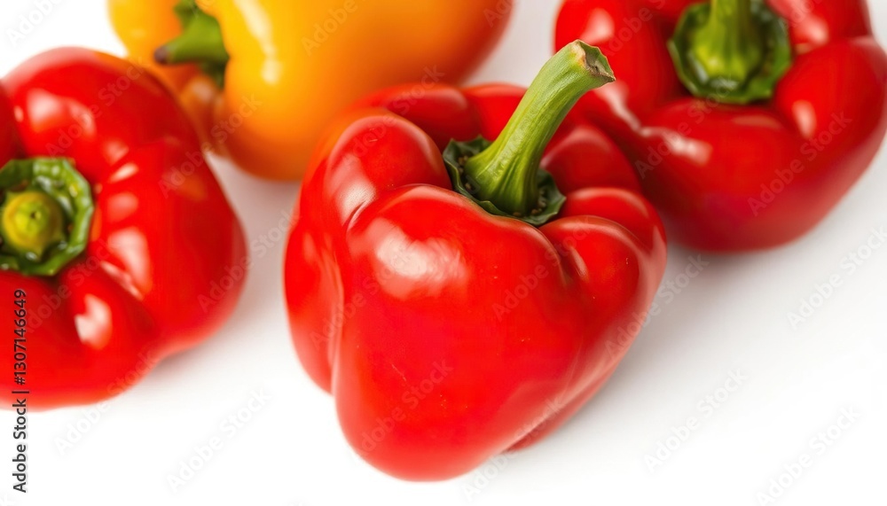 Single vibrant red bell pepper, glossy skin, isolated, shiny, cooking Single vibrant red bell pepper, glossy skin, isolated, shiny, cooking