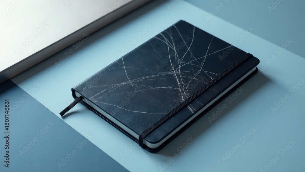 A sleek dark notebook rests on a cool toned surface, subtly textured cover hinting at a story waiting to be written A sleek dark notebook rests on a cool toned surface, subtly textured cover hinting at a story waiting to be written