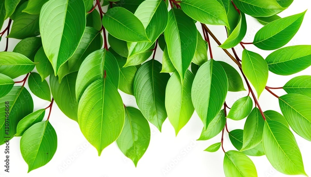 Vibrant green leaves, isolated on pure white backdrop, macro, spring Vibrant green leaves, isolated on pure white backdrop, macro, spring