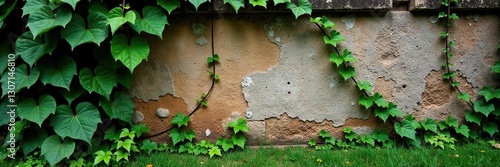 Vines and creepers entwine a crumbling stone wall, plant, creepers