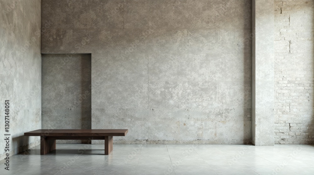 Minimalist Interior Design A Simple Wooden Table Against a Textured Concrete and Brick Wall Minimalist Interior Design A Simple Wooden Table Against a Textured Concrete and Brick Wall