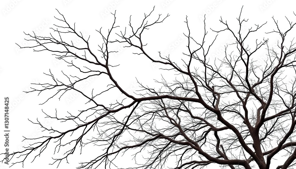 Obraz premium Stark, white background showcases intricate details of isolated tree branches, texture, natural