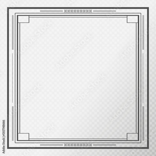 Vintage retro Art Deco border isolated on transparent background. Art Deco frame in square shape. Vector illustration