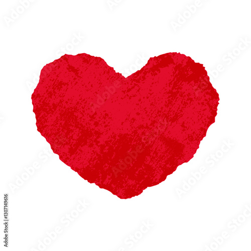 Textured red heart isolated on white background. Red heart with torn edge and grunge texture. Vector illustration