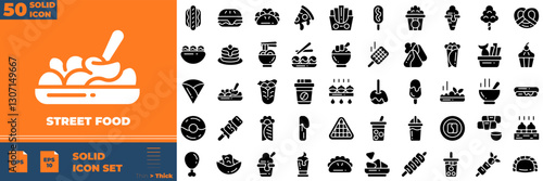 Street Food Solid Editable Icons set. Vector illustration in modern thin solid style of street food icons: sandwich, food, snack, etc