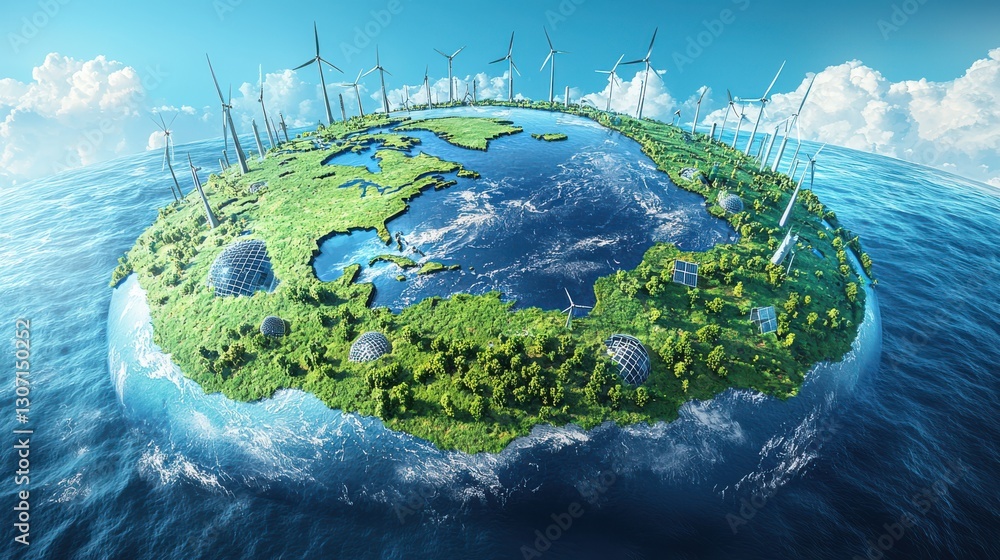 Fototapeta premium Abstract Representation of a Planet Centric Economy with Renewable Energy and Sustainable Initiatives
