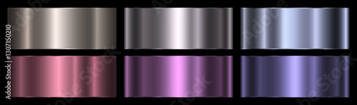 A set of silver, blue and purple color gradients with an outline on a black background.