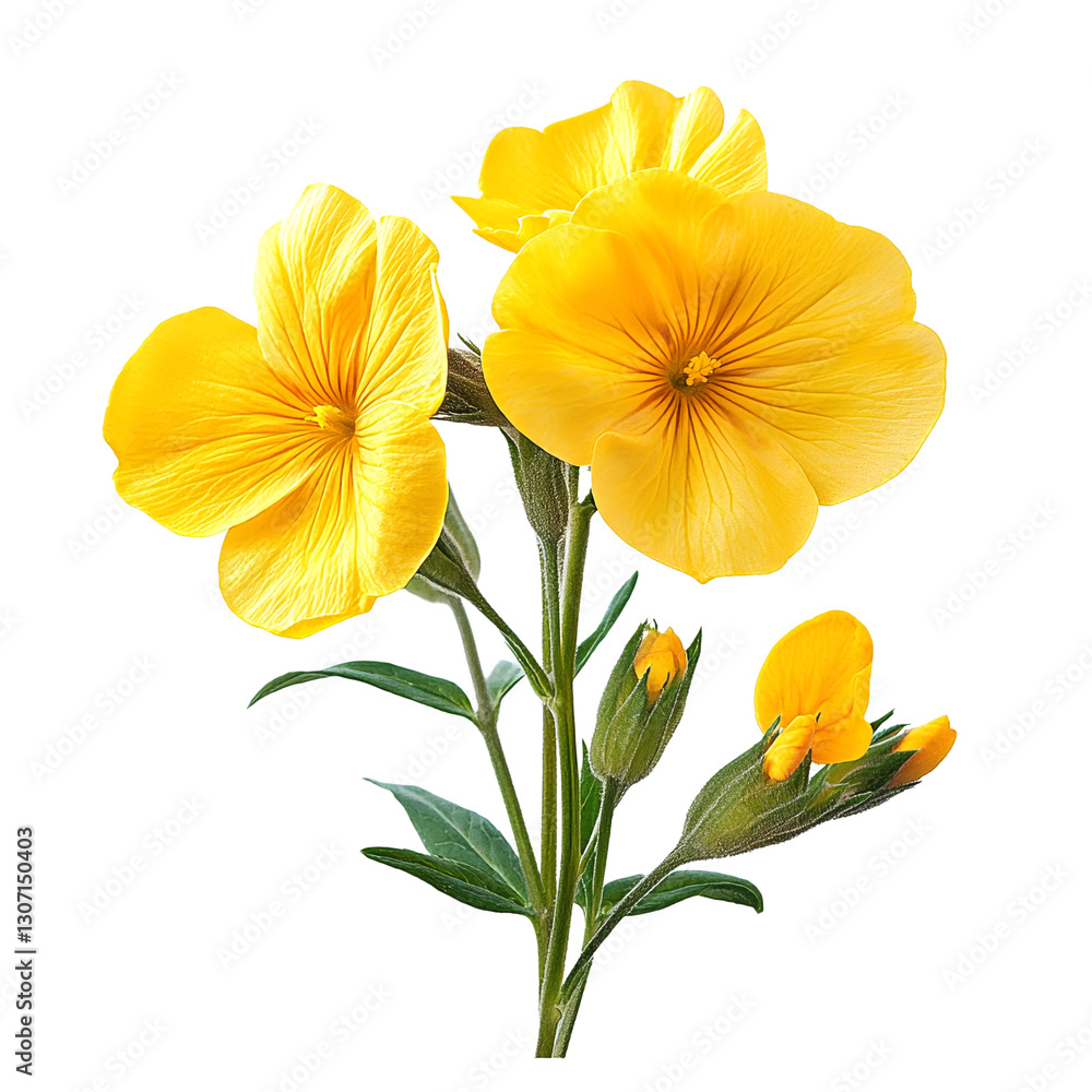 A yellow flower with green stems on a white background. A yellow flower with green stems on a white background.