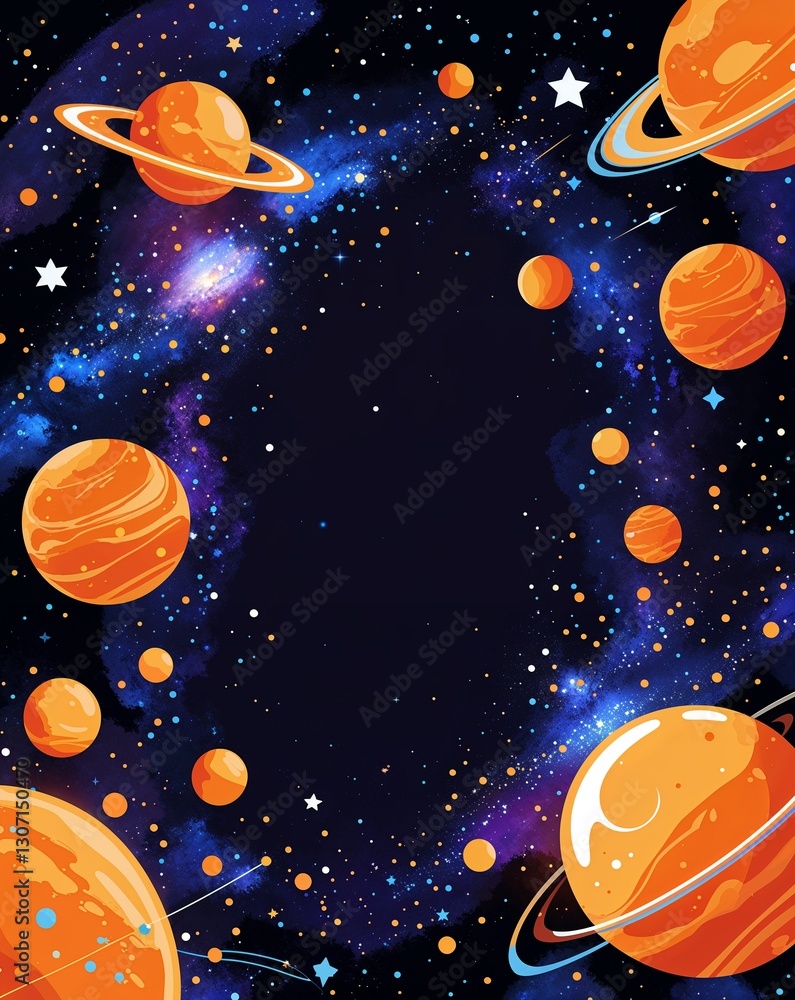Naklejka premium orange theme Starry galaxy outer space party invitation plain modern flat illustration background with copy space backdrop