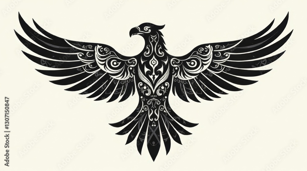 Obraz premium Ornate Avian Silhouette A Majestic Bird of Prey with Intricate Wing Detail