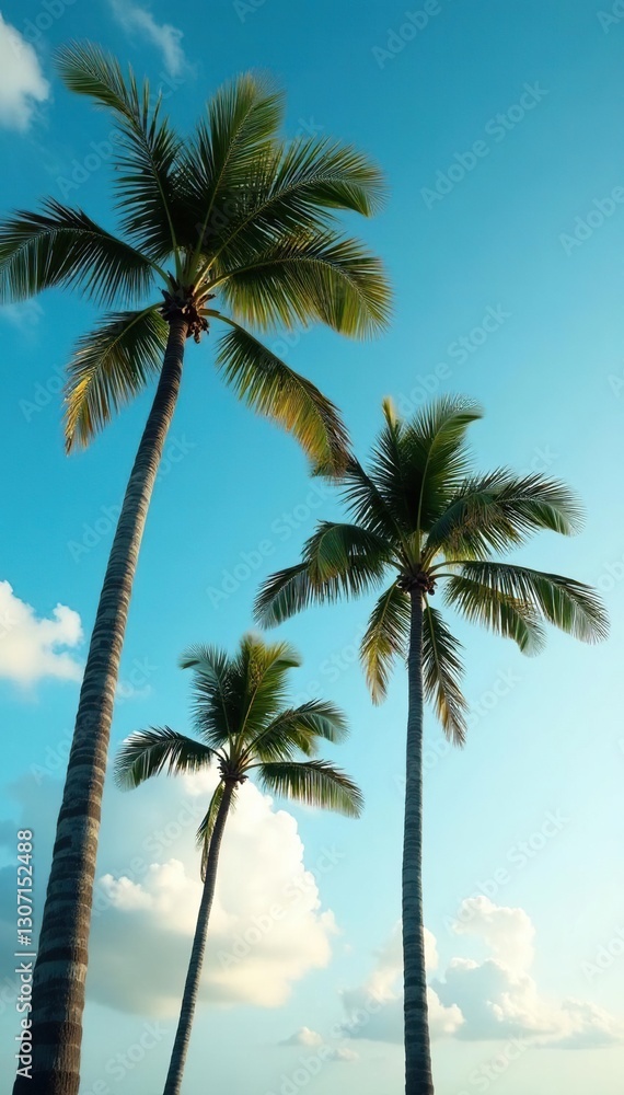 Tallest palm trees swaying gently in the breeze on a serene sky background, clouds, nature, idyllic Tallest palm trees swaying gently in the breeze on a serene sky background, clouds, nature, idyllic
