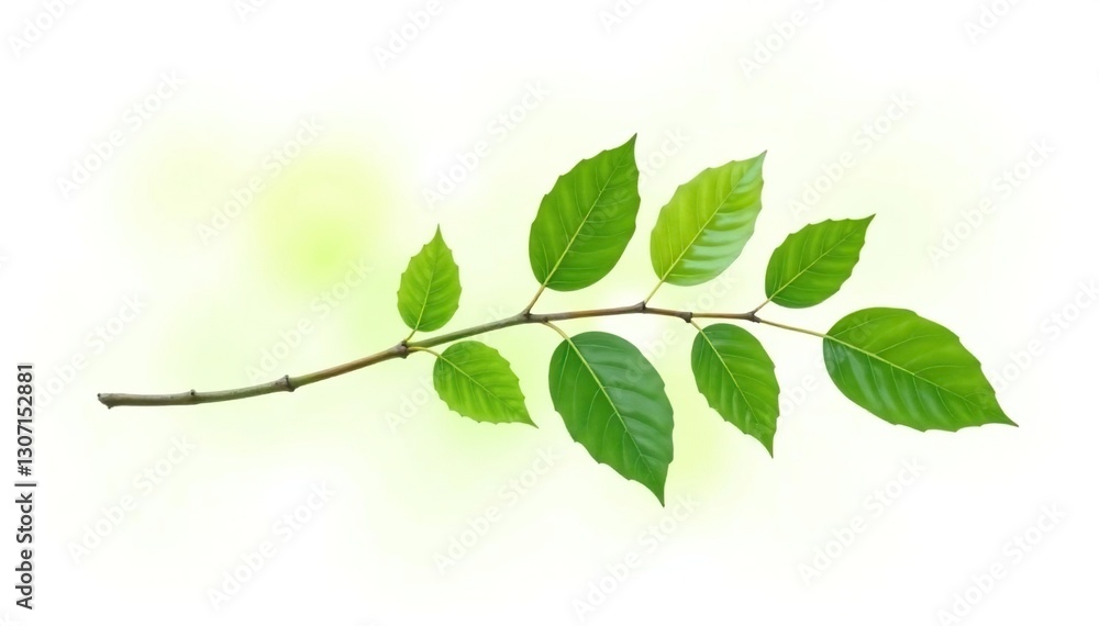 Fototapeta premium Single branch isolated on white background with some leaves attached, leafy green, greenery, nature