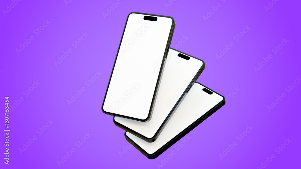 Mobile phones mockup for application display or presentation. Blank screen smartphones floating on a purple background. Smartphone mock up. Mobile phones mockup for application display or presentation. Blank screen smartphones floating on a purple background. Smartphone mock up.