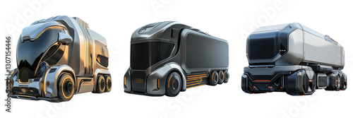 Futuristic cargo trucks with sleek designs and advanced technology