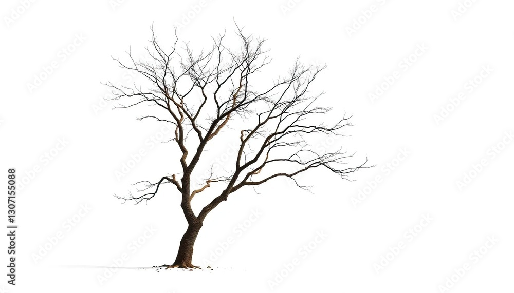 Fototapeta premium Lone deciduous tree, stark branches against bright white, plant, design