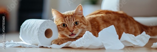 Cat creates a hilarious mess by unrolling toilet paper all over the living room floor