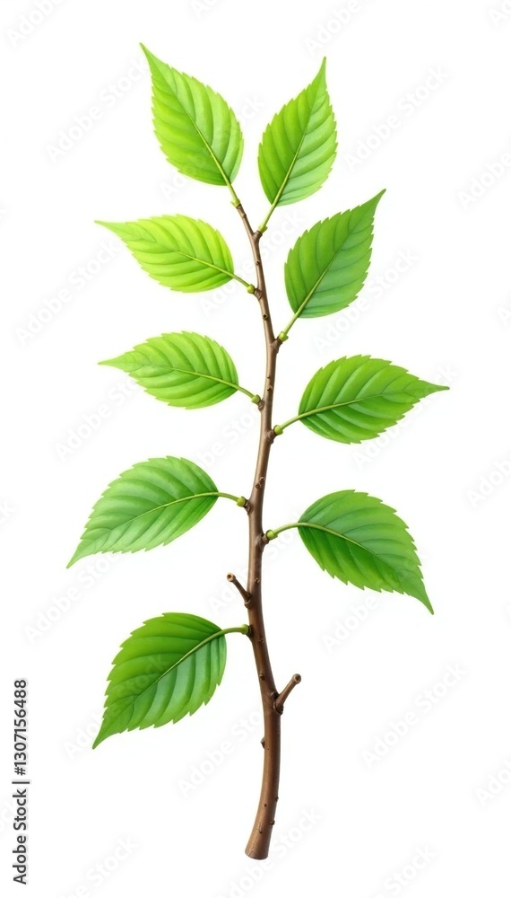 Leafy branch with curled twigs isolated on white background, woods, arboreal Leafy branch with curled twigs isolated on white background, woods, arboreal