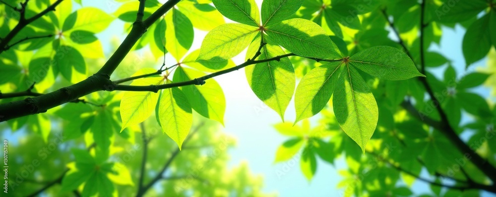 Leafy branches stretched upwards with delicate veins, branches, isolated, trees Leafy branches stretched upwards with delicate veins, branches, isolated, trees