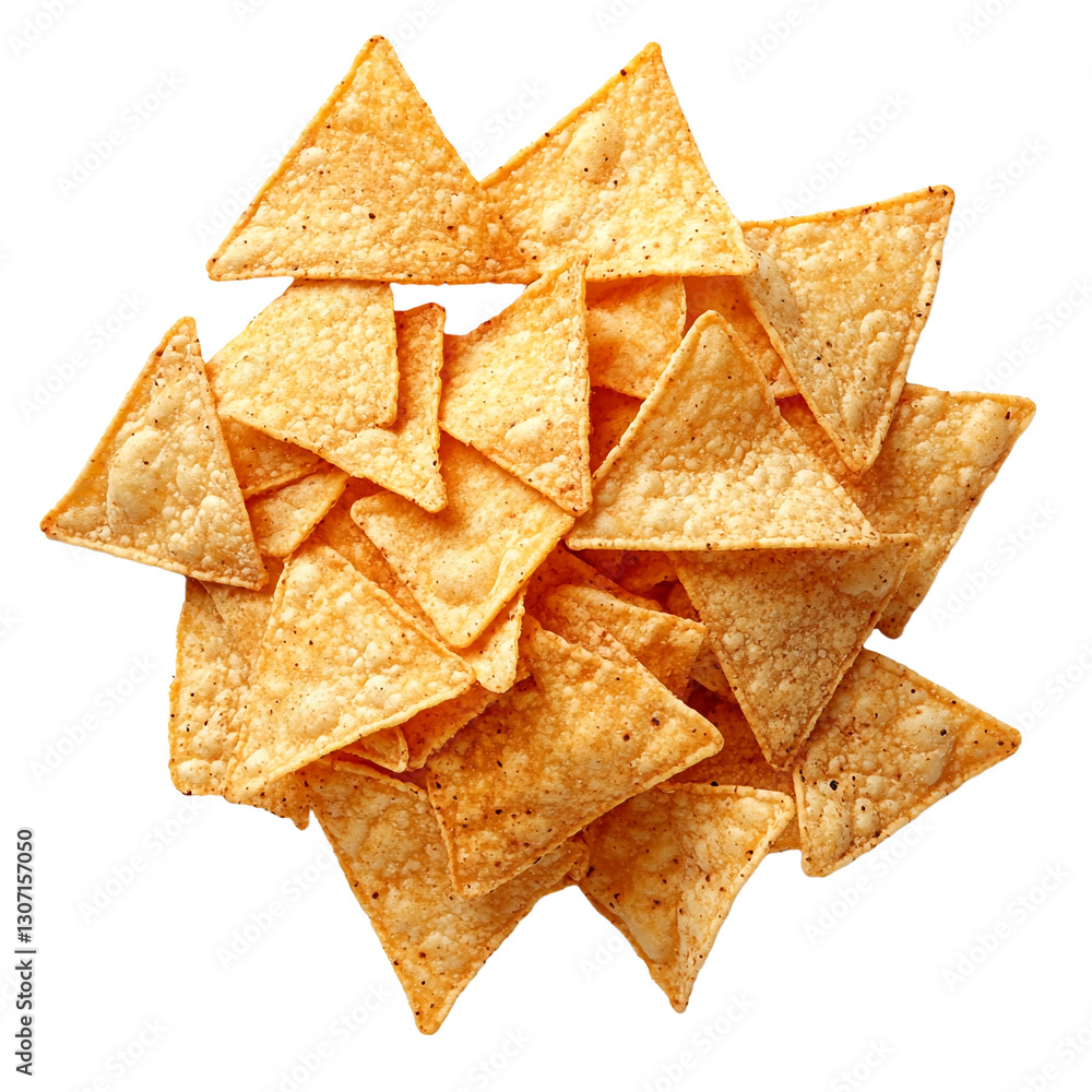 A Pile of Tortilla Chips on White Background. A Pile of Tortilla Chips on White Background.