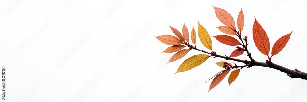 Single branch of deciduous tree on white background, forest, spring