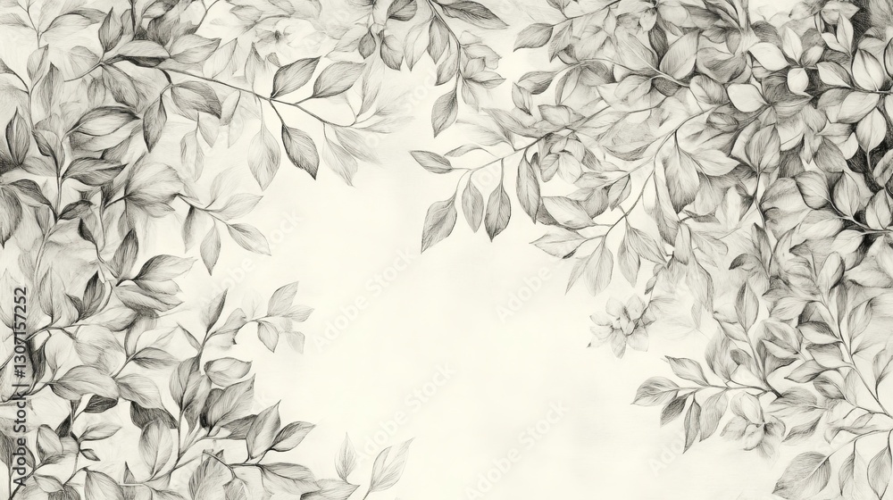 custom made wallpaper toronto digitalbotanical, pencil sketch, top view, forest background, delicate botanical elements interwoven with forest plants, soft and organic.