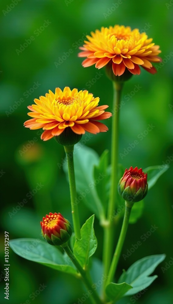 Tanacetum vulgare flowers in full bloom against a green background, stems, blossoms, greenery Tanacetum vulgare flowers in full bloom against a green background, stems, blossoms, greenery