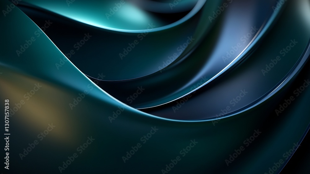 Fototapeta premium Dark emerald and navy swirls, moody and luxurious with glossy transitions