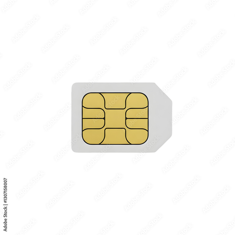 Close-up of a SIM card with a golden chip on a transparent background Close-up of a SIM card with a golden chip on a transparent background