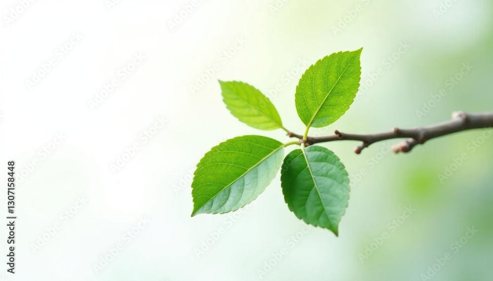 Single branch on white background with subtle leaf details, foliage, nature Single branch on white background with subtle leaf details, foliage, nature