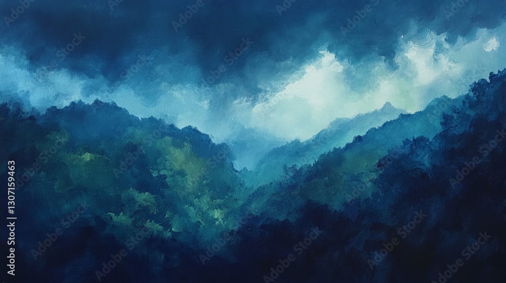 Dark forest green and indigo clouds, moody and atmospheric with glossy highlights Dark forest green and indigo clouds, moody and atmospheric with glossy highlights