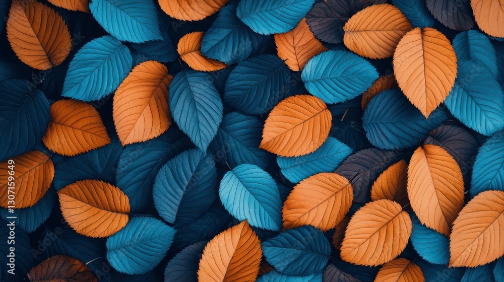 Autumnal Leaves: A stunning abstract composition of contrasting blue and orange autumn leaves, creating a rich textural pattern, showcasing nature's exquisite detail. Autumnal Leaves: A stunning abstract composition of contrasting blue and orange autumn leaves, creating a rich textural pattern, showcasing nature's exquisite detail.