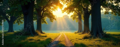Tall trees surrounding a peaceful place of worship, surrounding, place