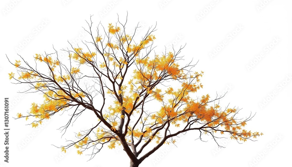 Single deciduous tree, stark branches against pure white, tree, flora Single deciduous tree, stark branches against pure white, tree, flora
