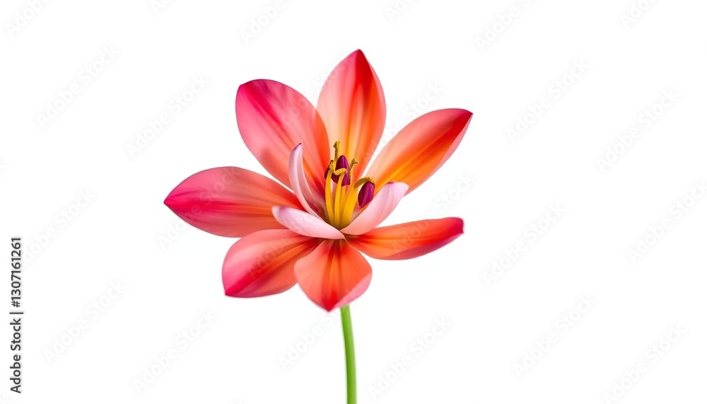 A single vibrant bloom, petals unfurled, isolated on pure white, blossom, perfect A single vibrant bloom, petals unfurled, isolated on pure white, blossom, perfect