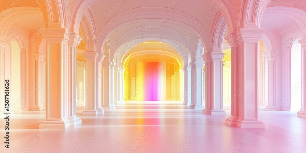 Fototapeta premium The walkway is illuminated by soft lighting, creating a calm and inviting atmosphere. The light enhances the path, making it stand out in the surrounding environment.