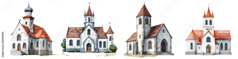 Picturesque collection of historical churches cathedrals and other religious landmarks in a quaint European village or town setting Traditional gothic medieval Picturesque collection of historical churches cathedrals and other religious landmarks in a quaint European village or town setting Traditional gothic medieval