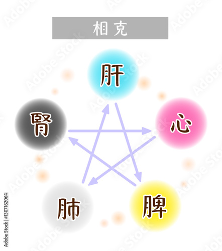 五臓のイメージと相克の関係性を表すイラスト