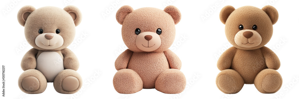 Fototapeta premium Three adorable teddy bears with soft textures and cute expressions