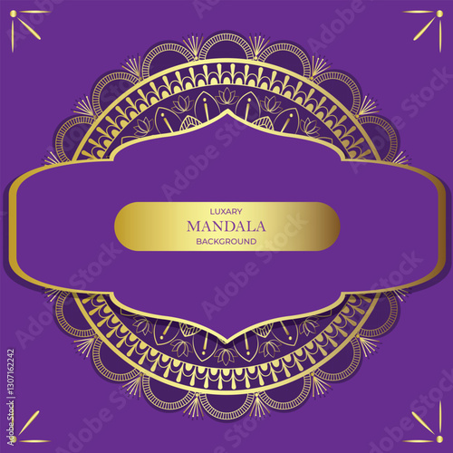 Elegant golden mandala design on a rich purple background with decorative elements