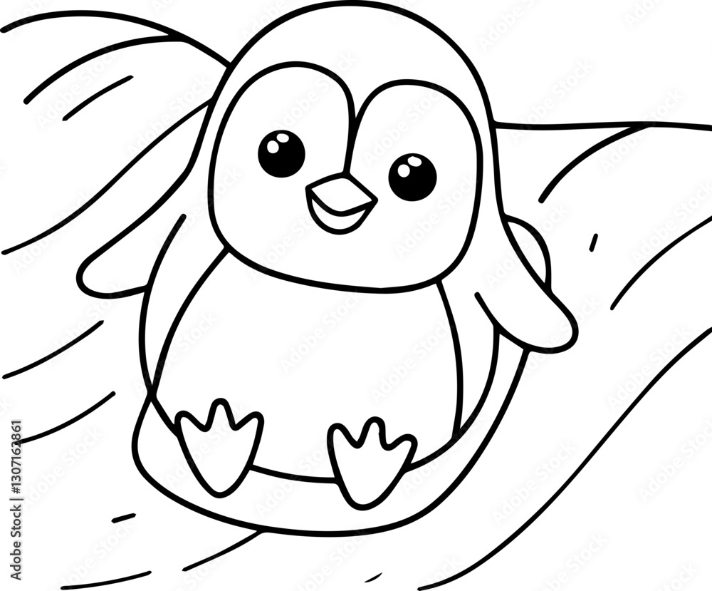 SVG vector features hand-drawn aquatic and marine animals in a cute cartoon style. Cute Penguin Sliding on Snowy Hill in Playful Winter Scene SVG vector features hand-drawn aquatic and marine animals in a cute cartoon style. Cute Penguin Sliding on Snowy Hill in Playful Winter Scene