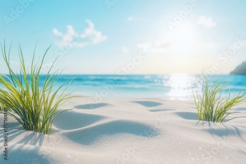 Wallpaper Mural Serene Beach Scene With Vibrant Seagrass Gently Swaying In The Warm Sunlight On A Pristine Sandy Shore Torontodigital.ca