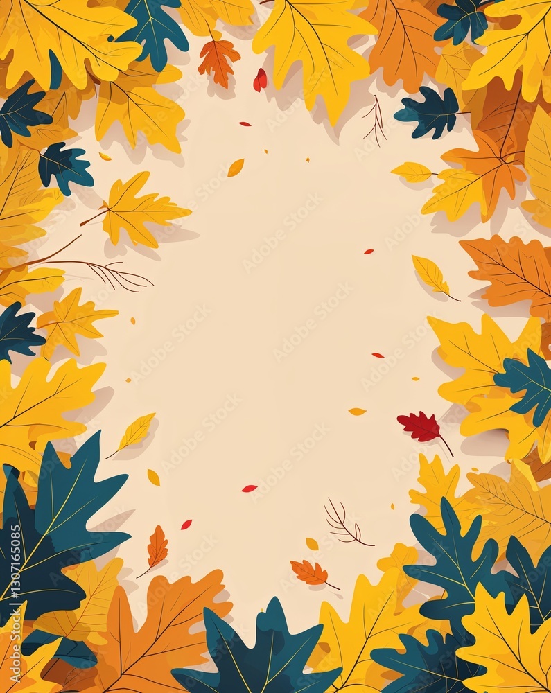Fototapeta premium yellow theme Autumn leaves harvest festival invitation plain modern flat illustration background with copy space backdrop