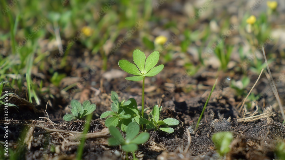 A small green sprout in a meadow, surrounded by vibrant nature, symbolizing hope, life A small green sprout in a meadow, surrounded by vibrant nature, symbolizing hope, life