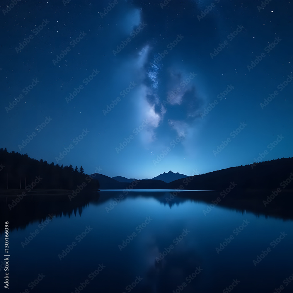 Fototapeta premium night landscape with lake and mountains