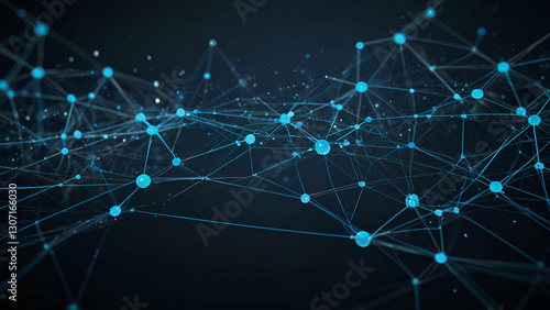 Abstract Network Interconnected Nodes Glowing Blue Representing Data Flow Technology and Digital Communication in a Modern Dark Space
