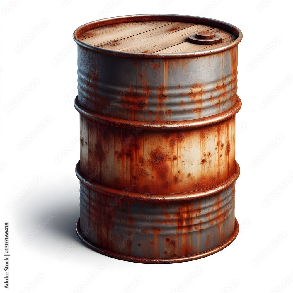 Fototapeta premium An old rusty oil barrel isolated on white background