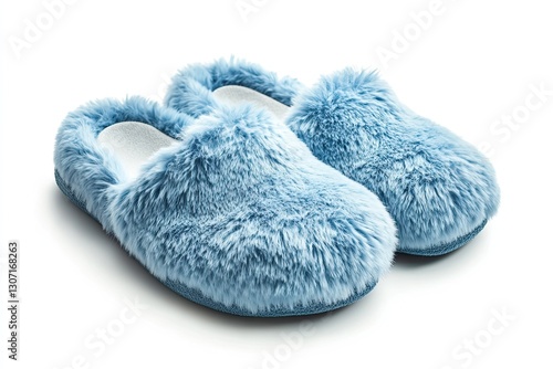 Fluffy house slippers isolated on white background 